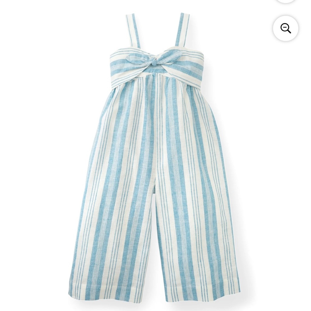 Hope & Henry Girls' Blue Striped Jumpsuit size 6 wide leg adjustable straps